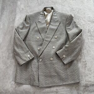 Vintage 90s Louis Roth Wool Blazer Double Breasted Tan Textured Made USA Union